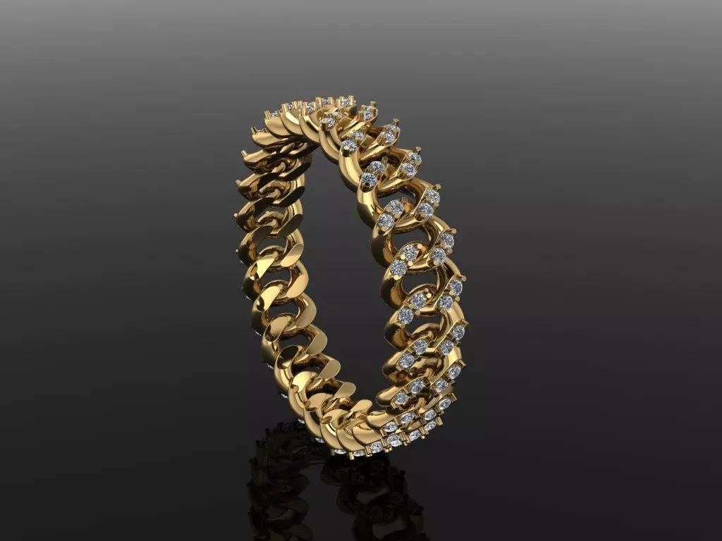 Cuban Link Diamond Band Ring SIZE 6 3D print model_0