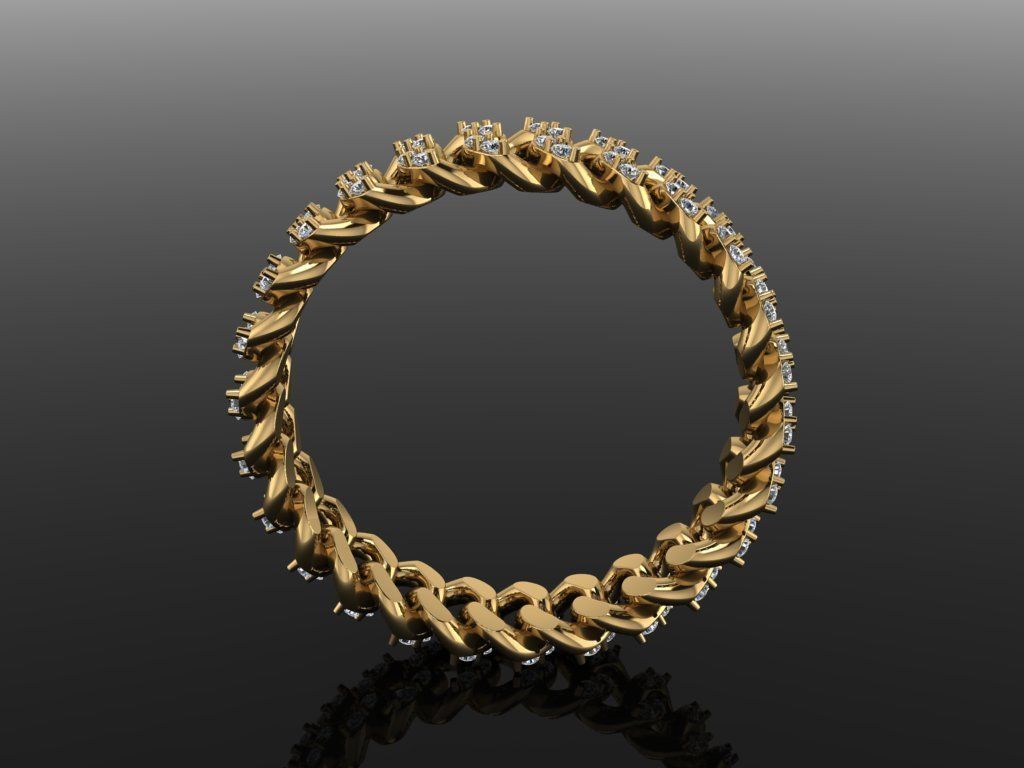 Cuban Link Diamond Band Ring SIZE 6 3D print model_3