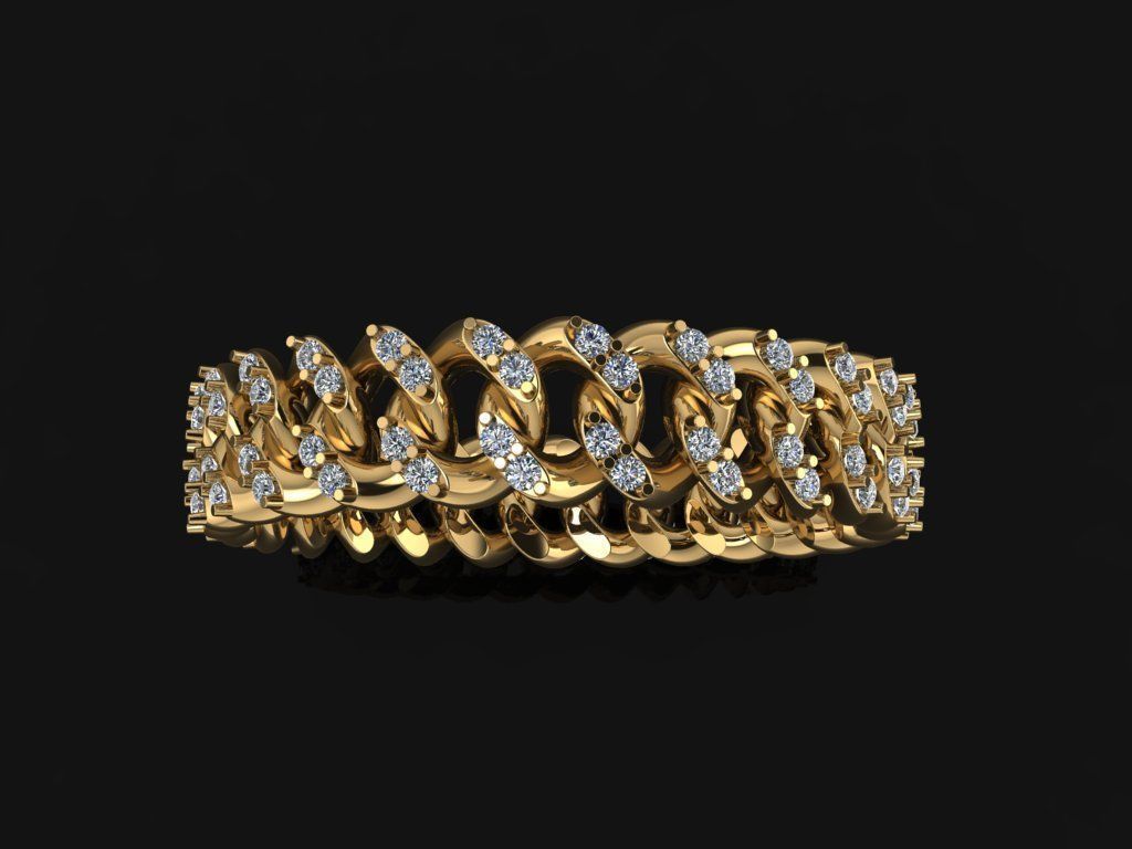 Cuban Link Diamond Band Ring SIZE 6 3D print model_2