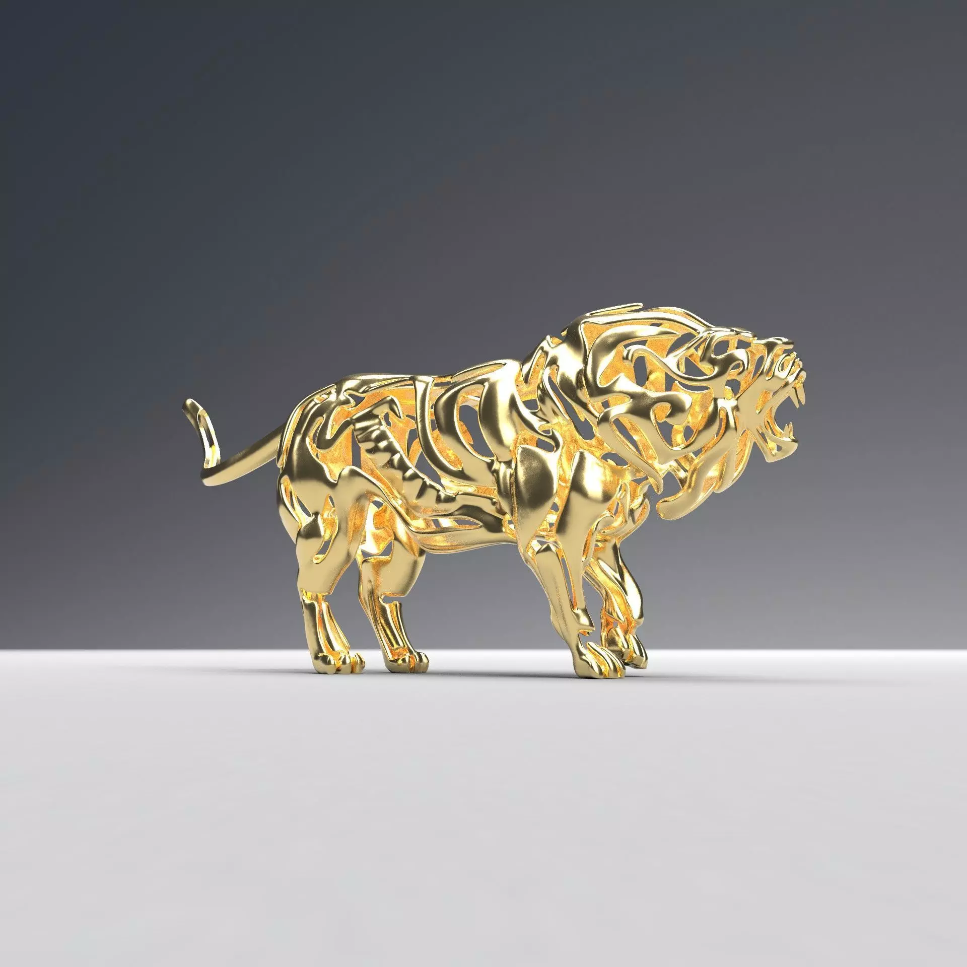Hollow attack lion figurine 3D print model