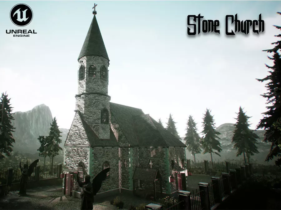 Stone Church Unreal Engine  Low-poly 3D model_0