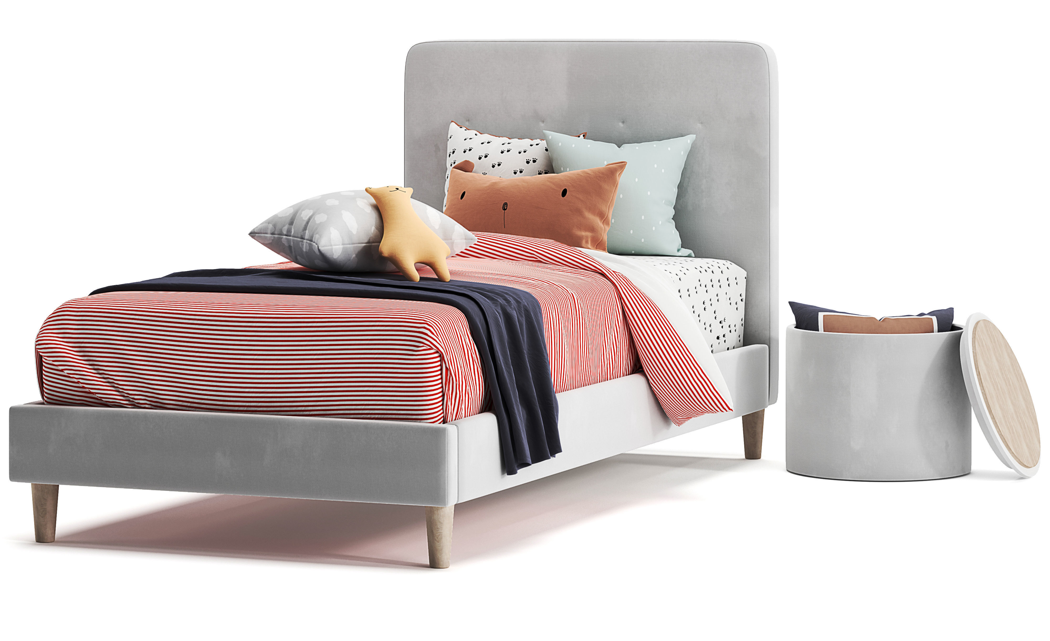 Harlow single upholstered Bed 3D model_1