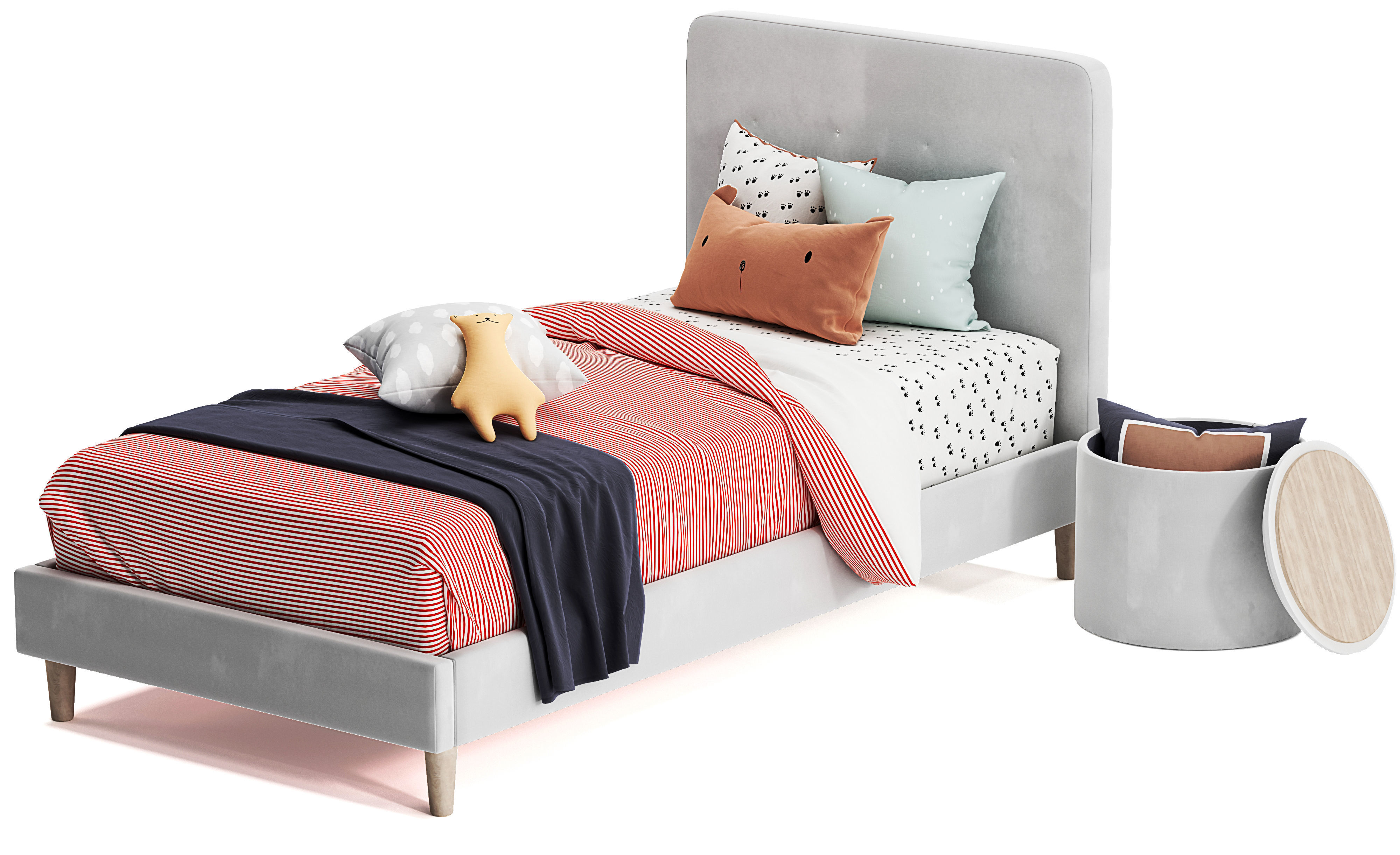 Harlow single upholstered Bed 3D model_3