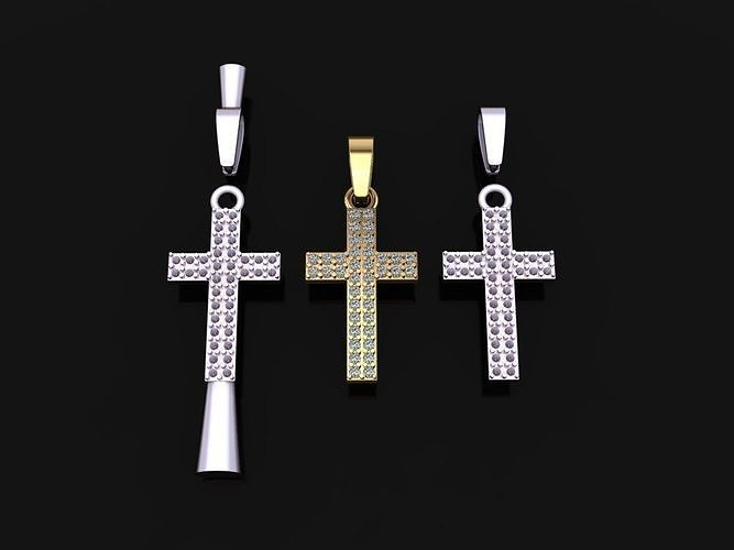 DAINTY DOUBLE ROW DIAMOND CROSS PENDANT 3D print model