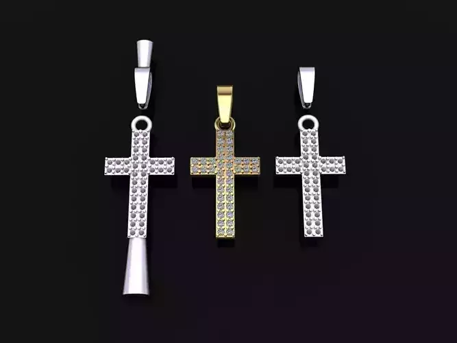 DAINTY DOUBLE ROW DIAMOND CROSS PENDANT