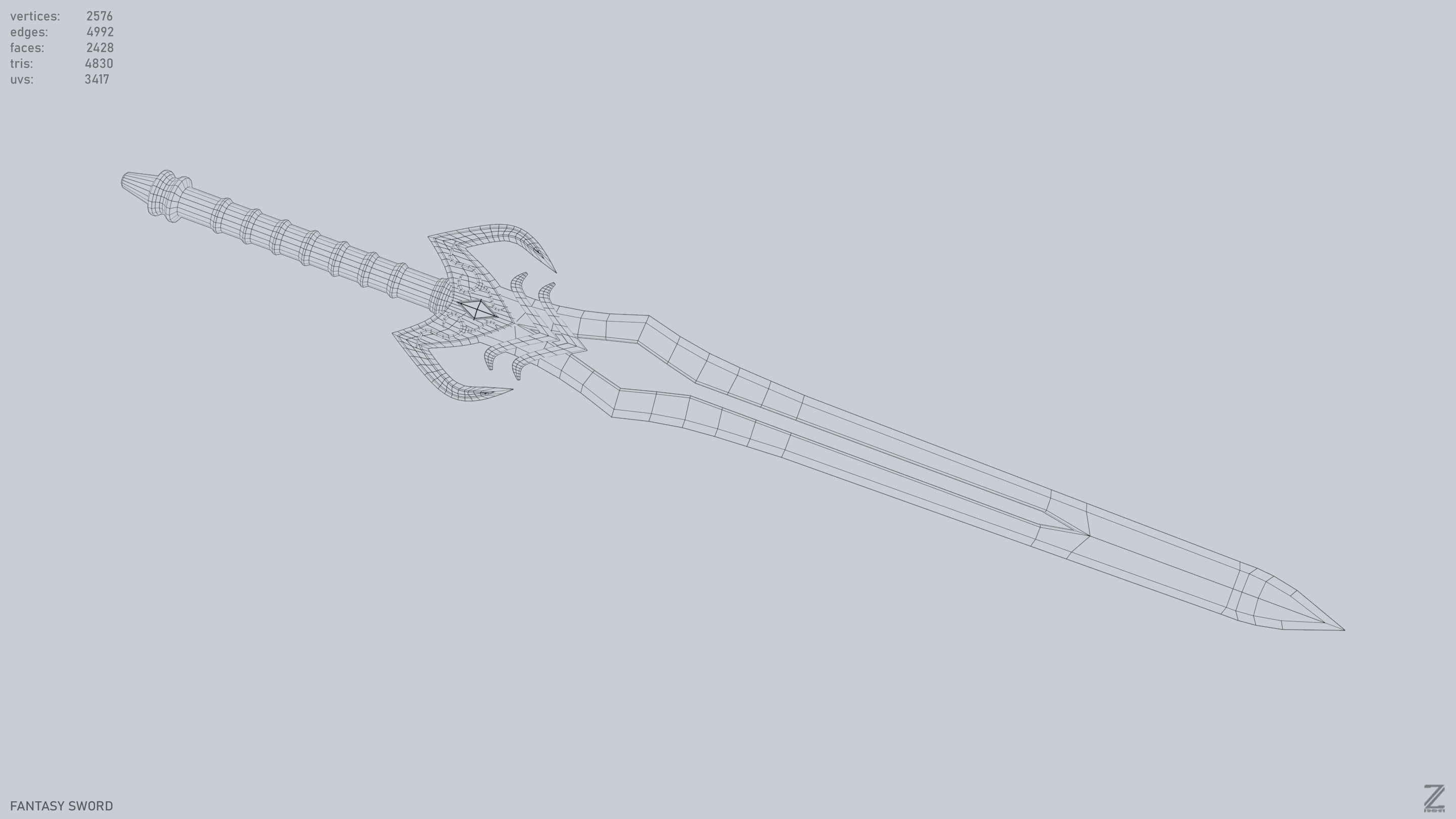 Fantasy sword Low-poly 3D model_12