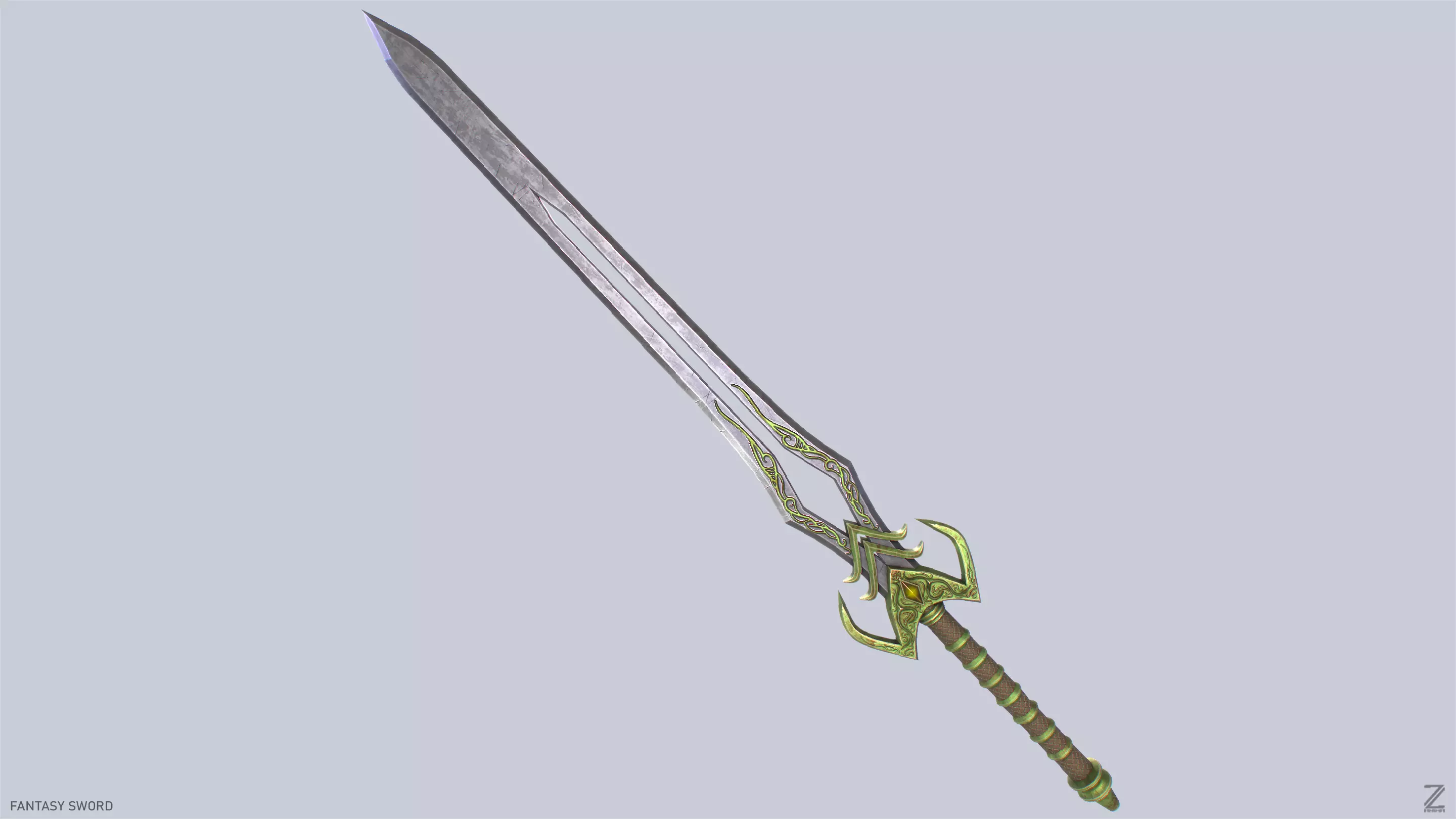 Fantasy sword Low-poly 3D model_0