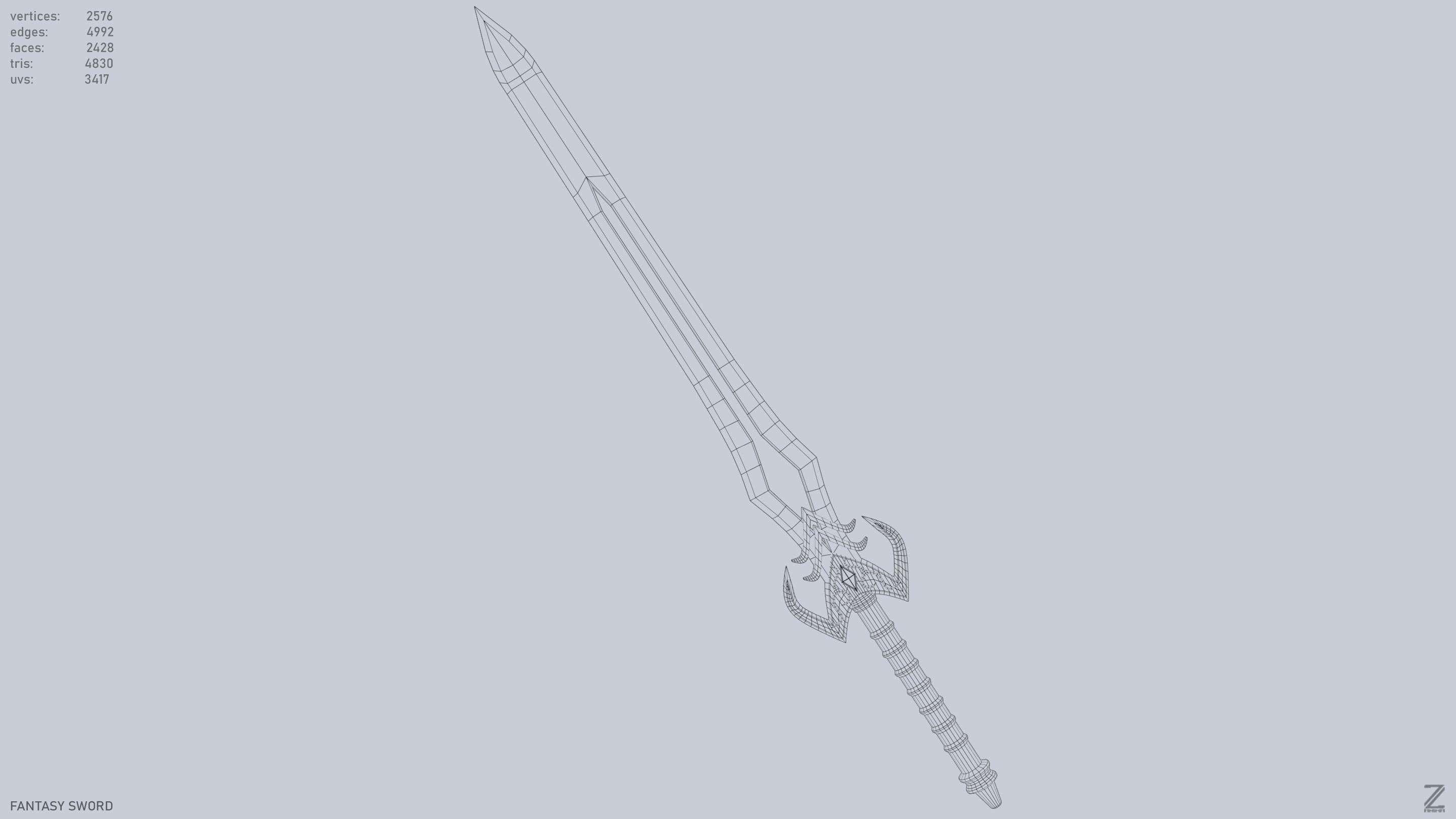Fantasy sword Low-poly 3D model_4