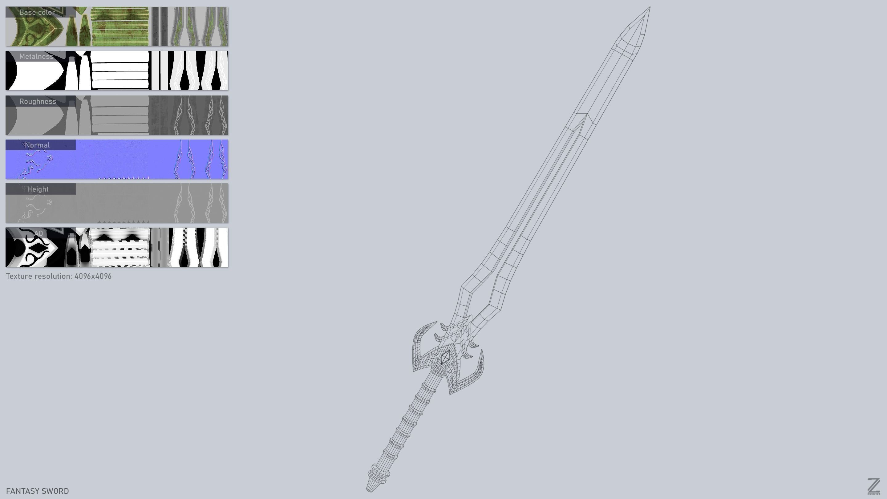Fantasy sword Low-poly 3D model_3