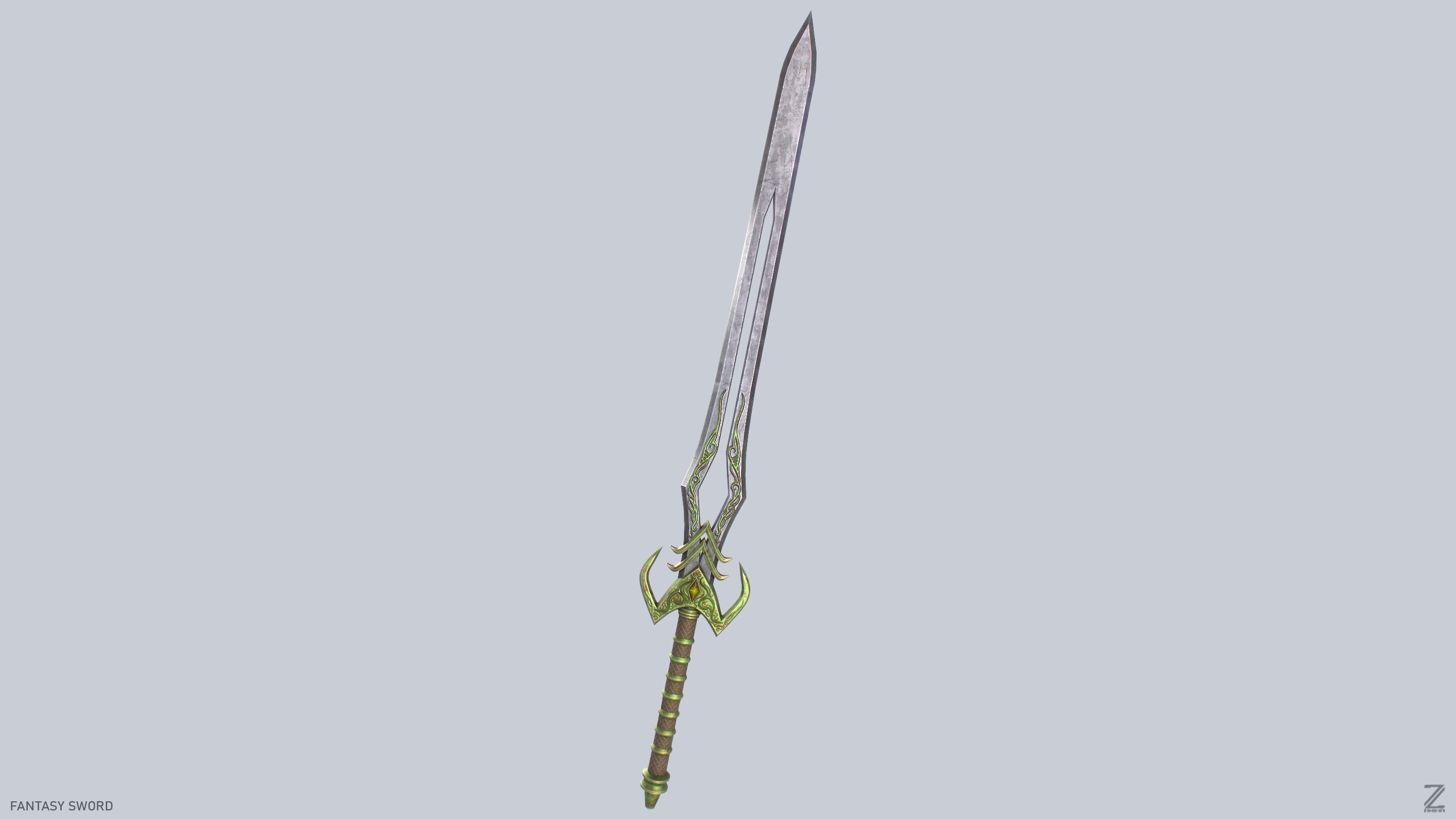 Fantasy sword Low-poly 3D model_9