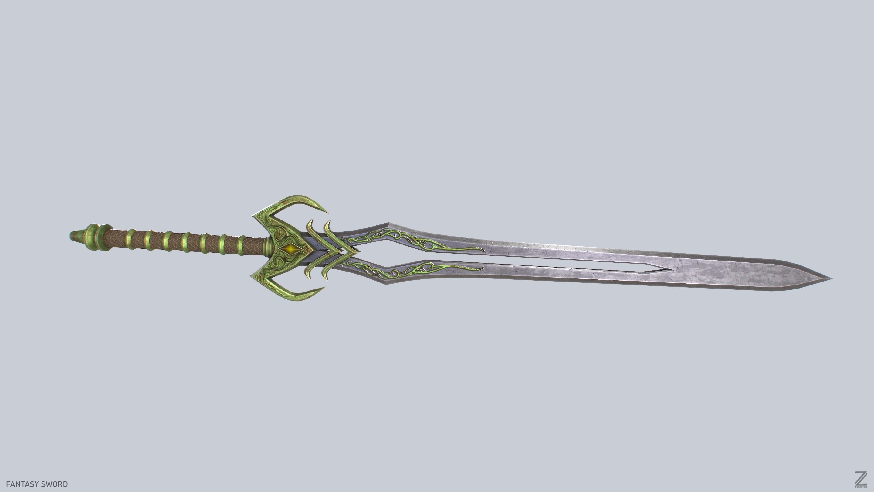 Fantasy sword Low-poly 3D model_2