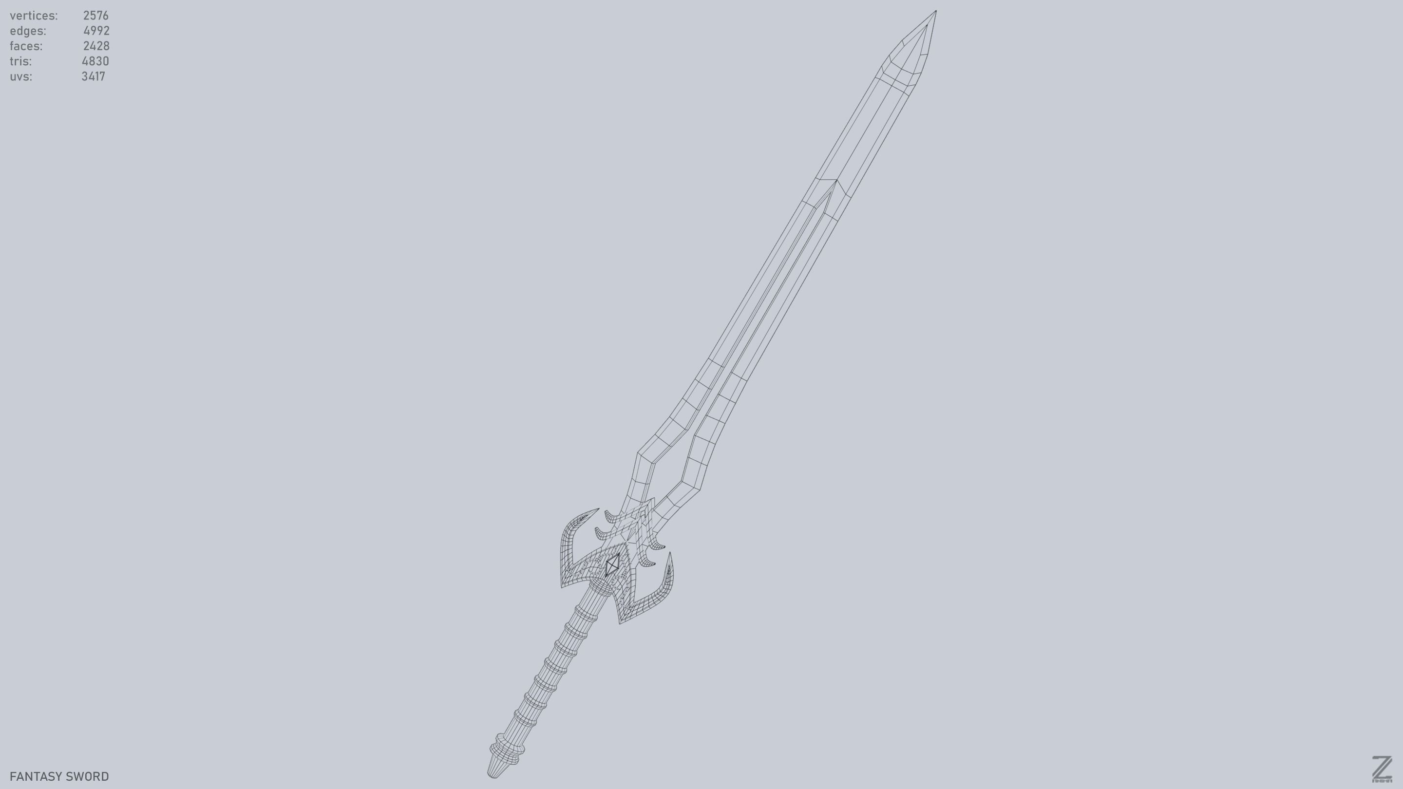 Fantasy sword Low-poly 3D model_15