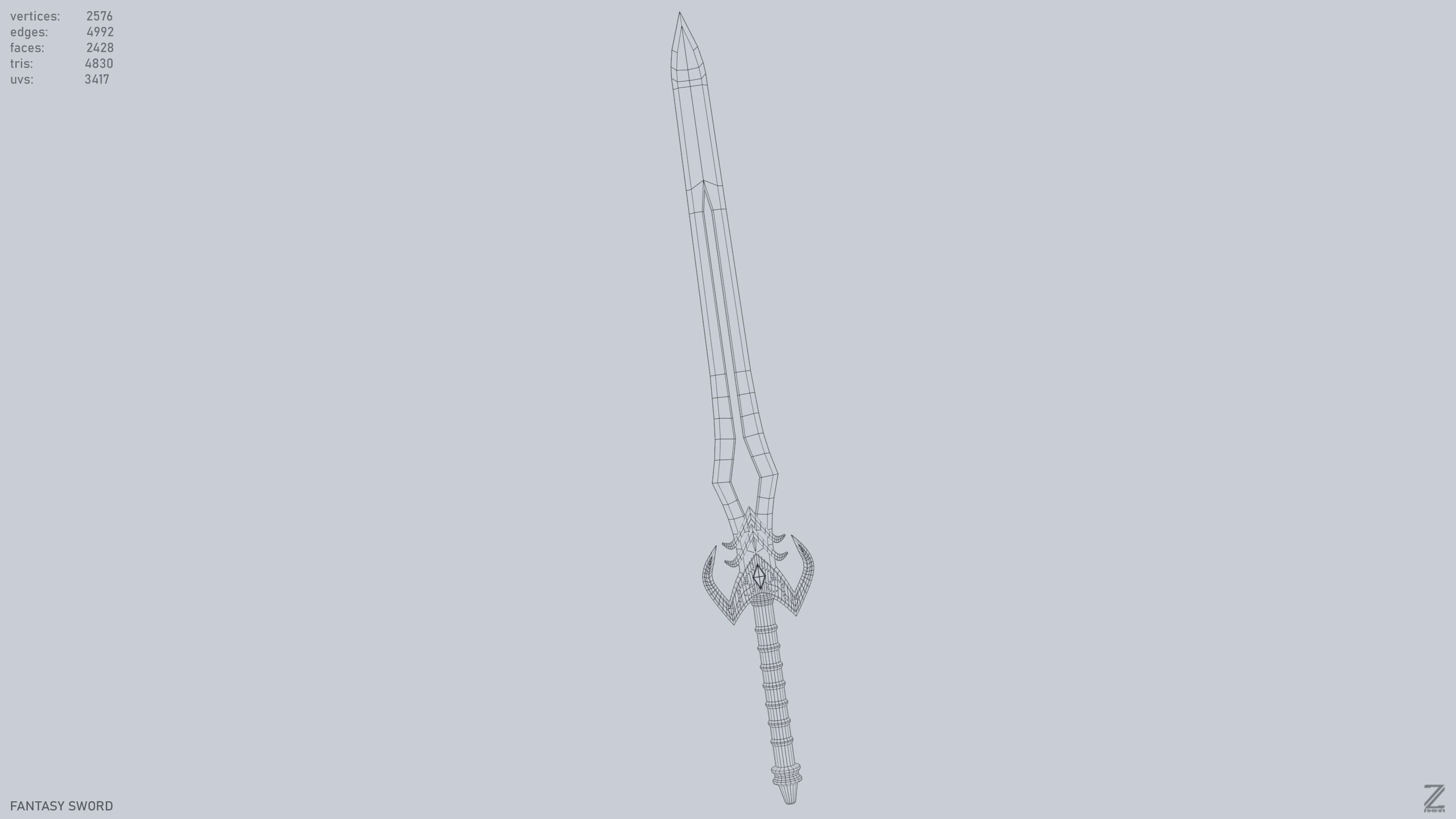Fantasy sword Low-poly 3D model_13