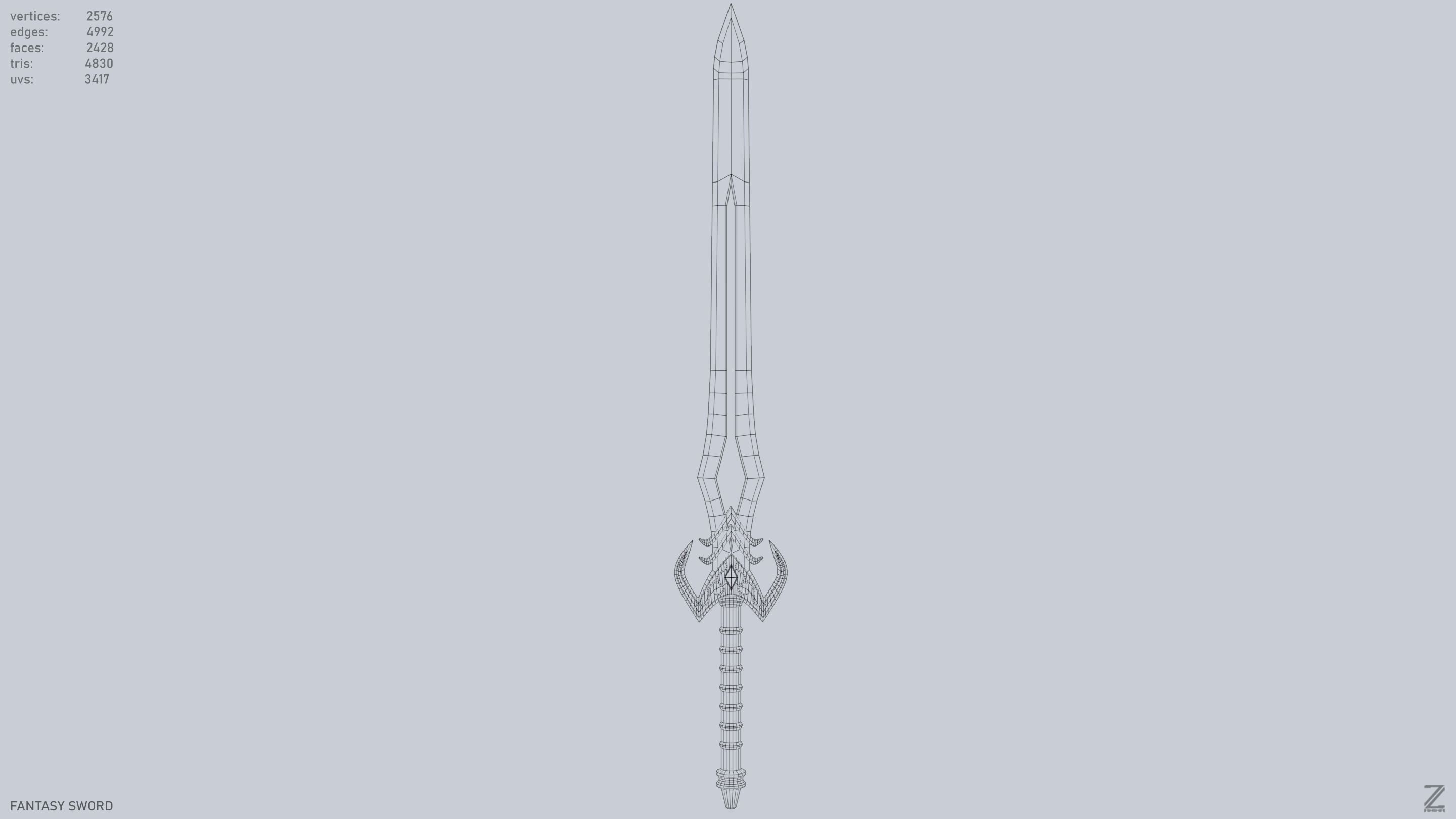 Fantasy sword Low-poly 3D model_10