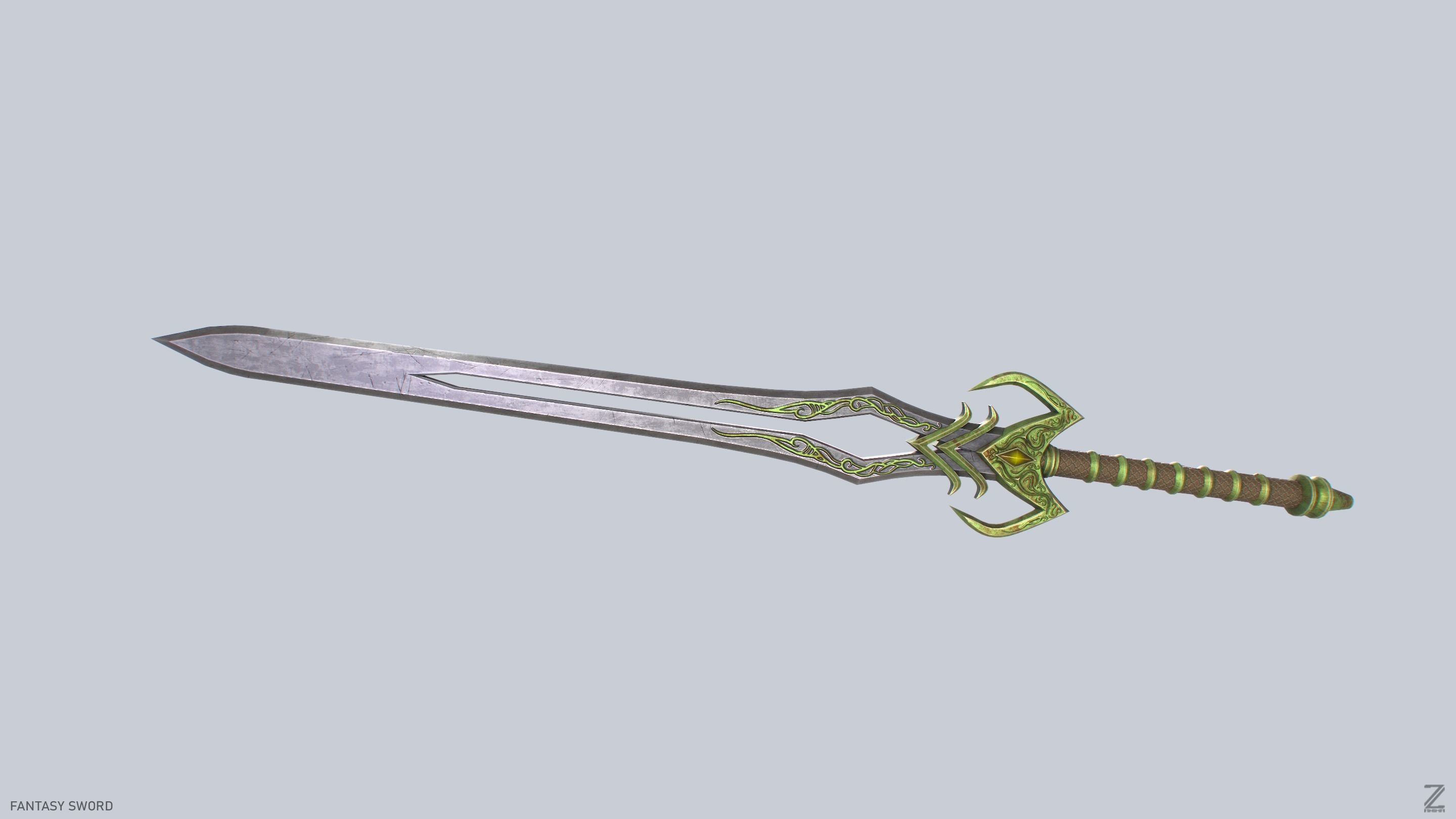 Fantasy sword Low-poly 3D model_8