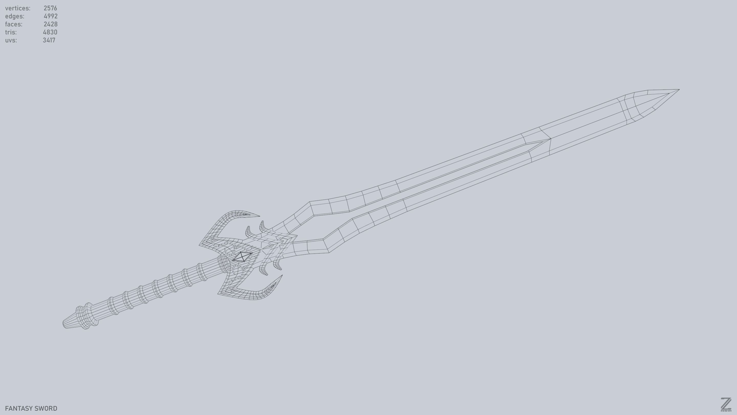 Fantasy sword Low-poly 3D model_11