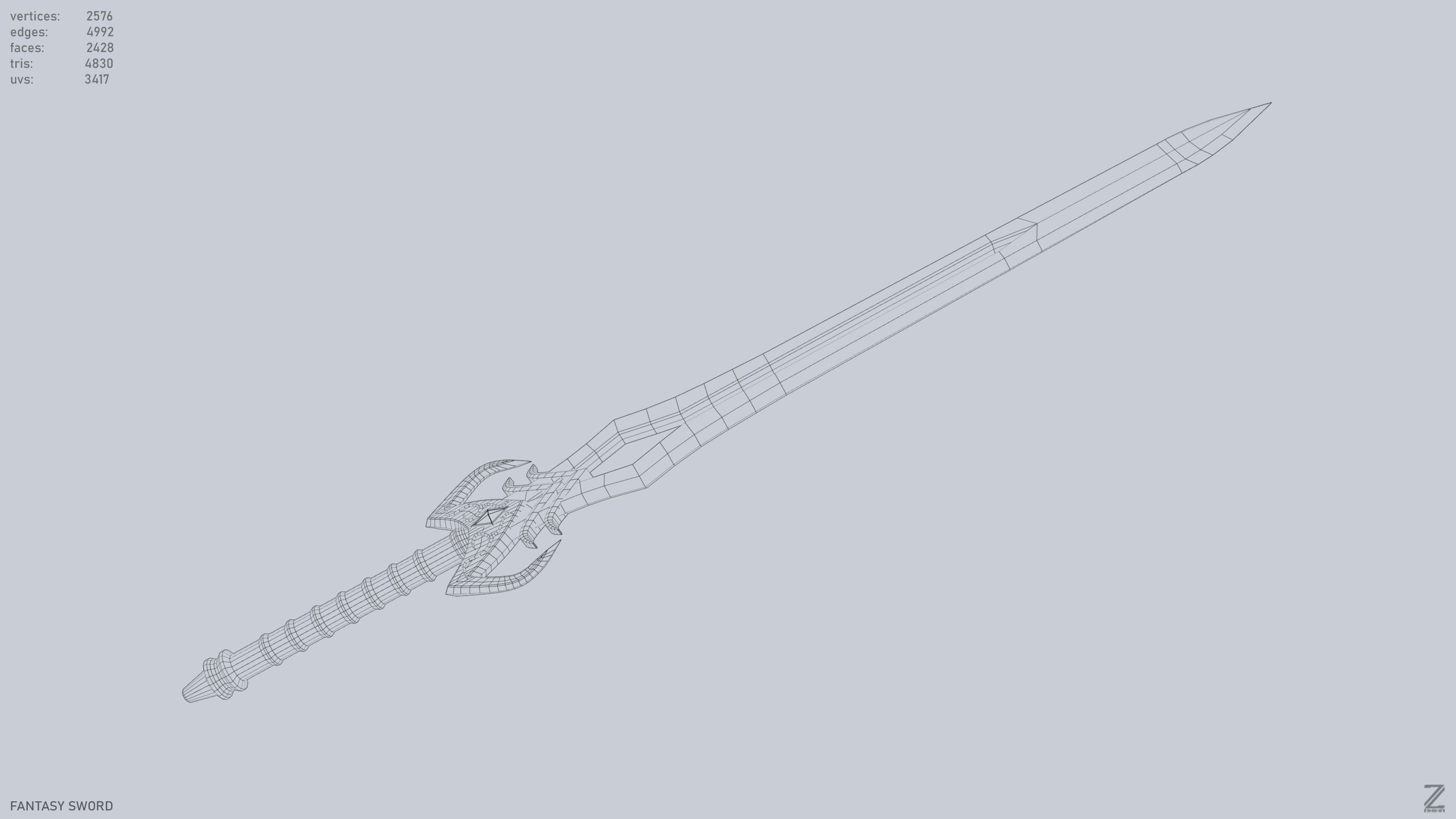Fantasy sword Low-poly 3D model_14