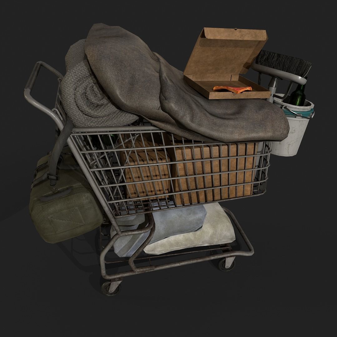 Homeless shopping cart Gameready Prop Low-poly 3D model_3