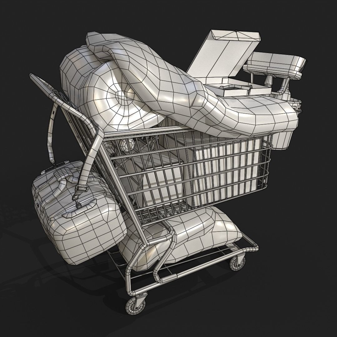 Homeless shopping cart Gameready Prop Low-poly 3D model_6