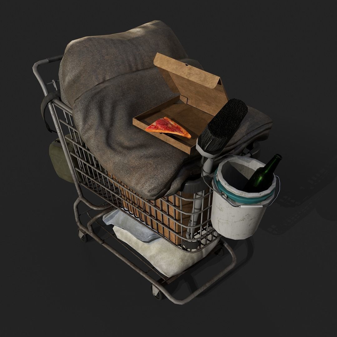 Homeless shopping cart Gameready Prop Low-poly 3D model_4