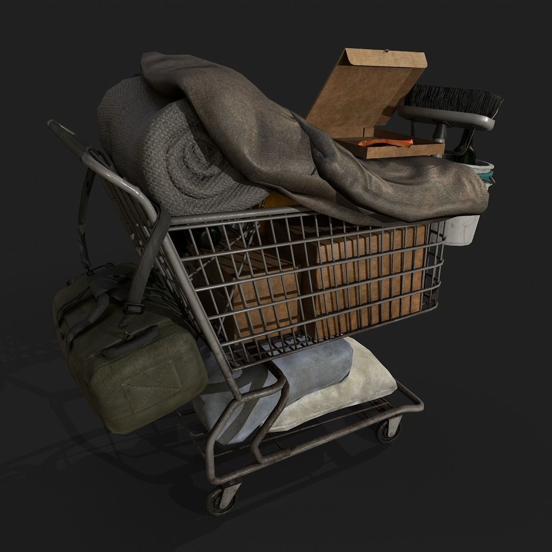 Homeless shopping cart Gameready Prop Low-poly 3D model_2