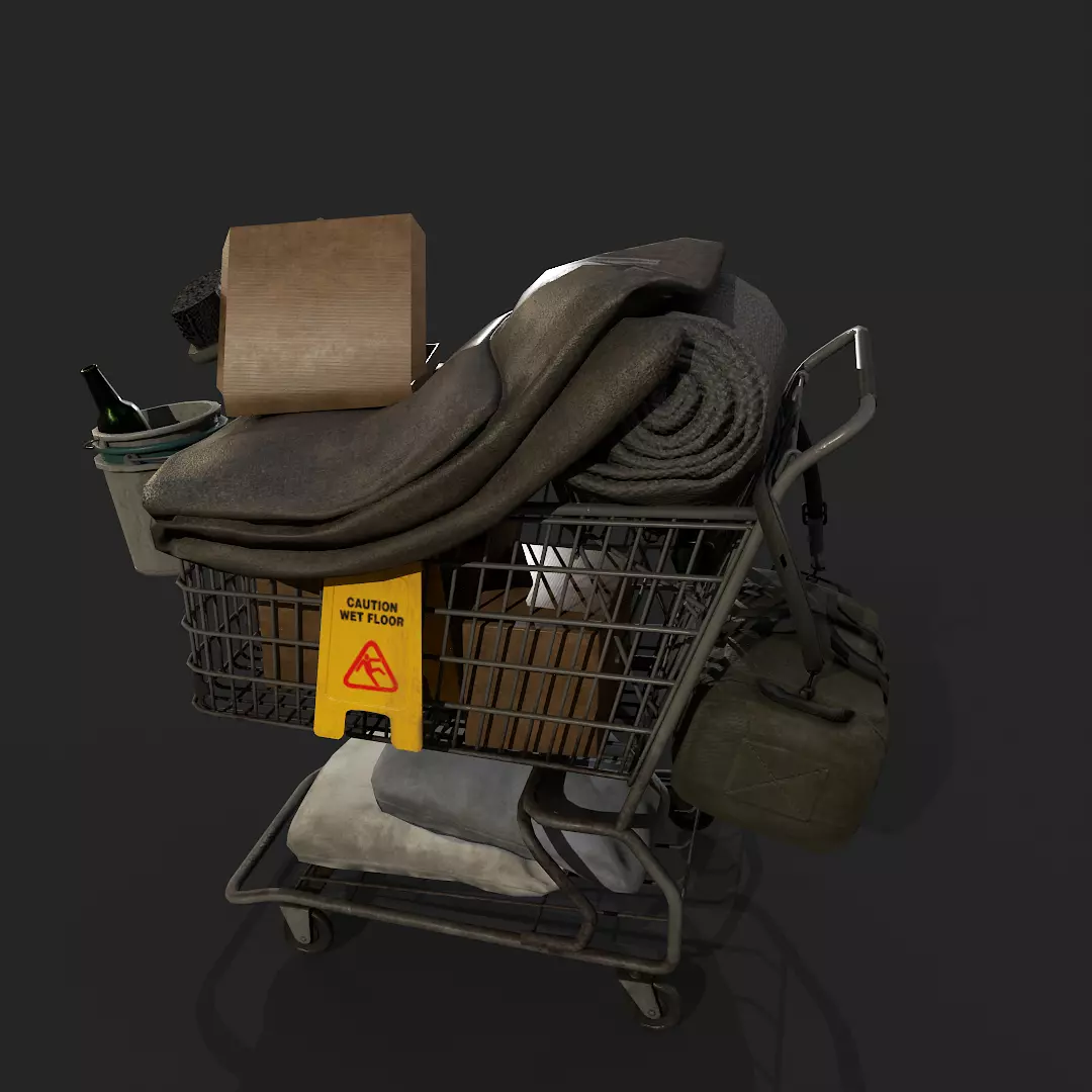 Homeless shopping cart Gameready Prop Low-poly 3D model_0