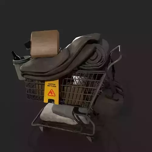 Homeless shopping cart Gameready Prop Low-poly 3D model