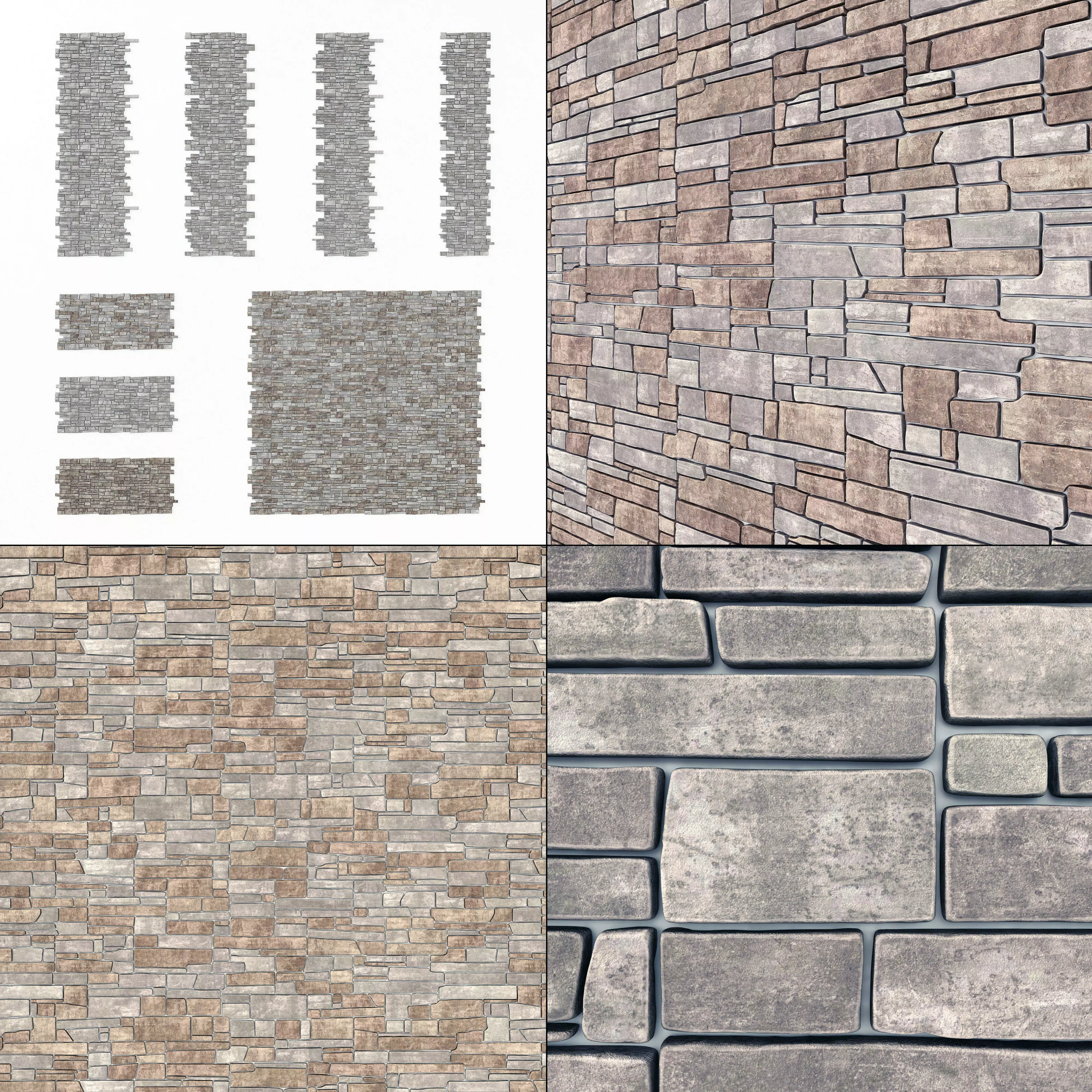 Wall stone clincer panel many part n1 3D model_0