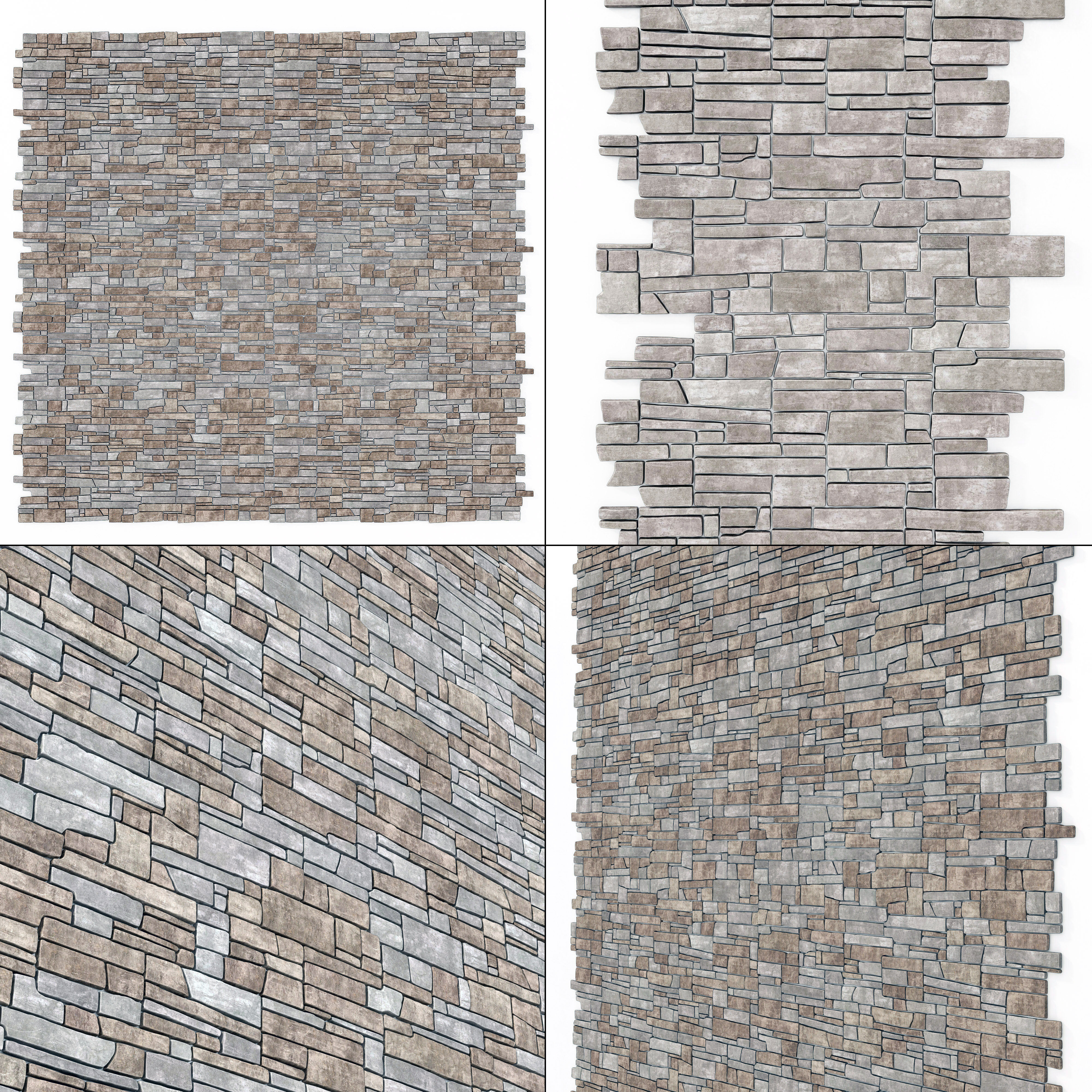 Wall stone clincer panel many part n1 3D model_18