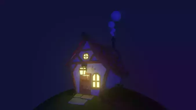 Low Poly Cottage house at night