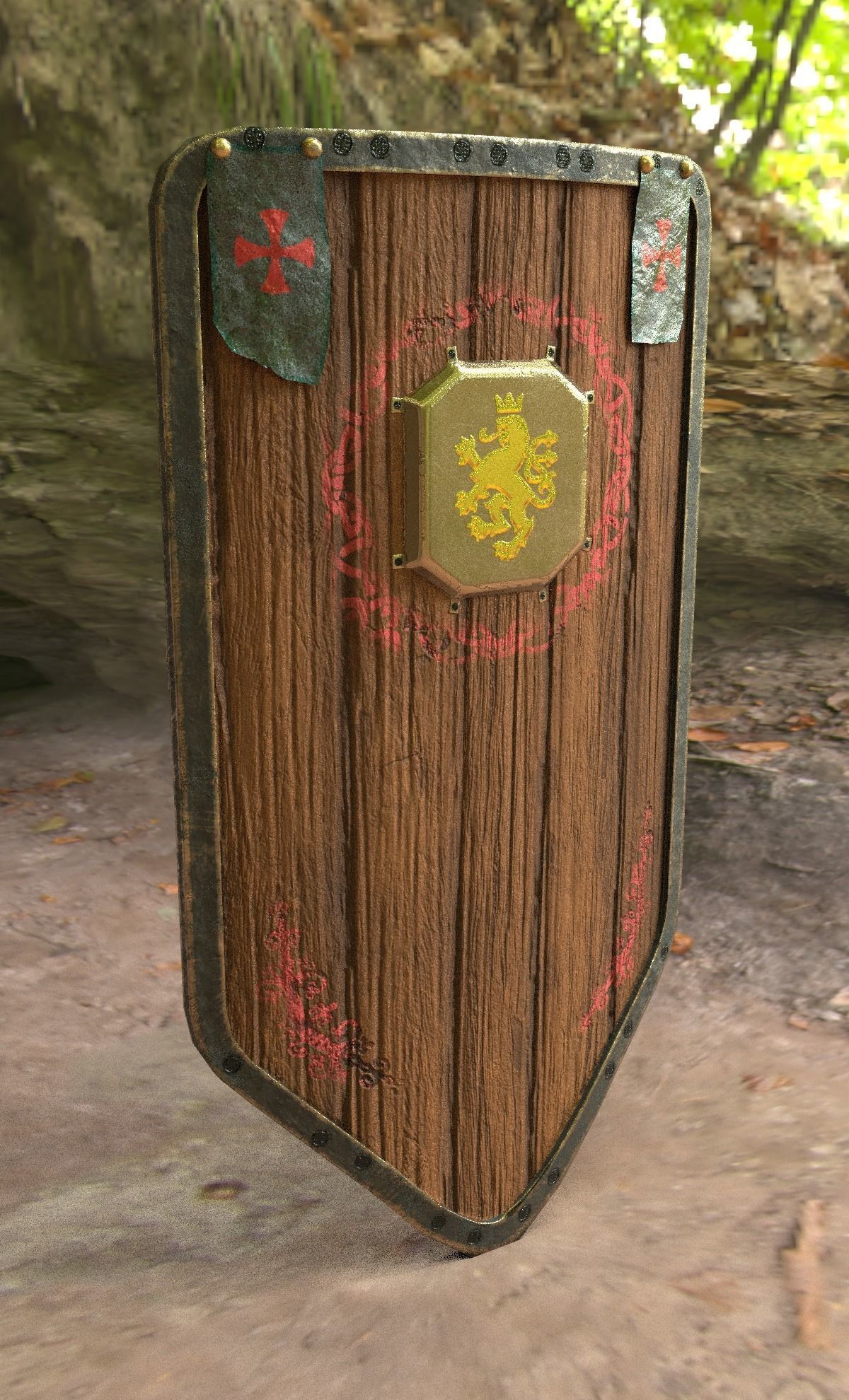 Medieval shield Low-poly 3D model_0