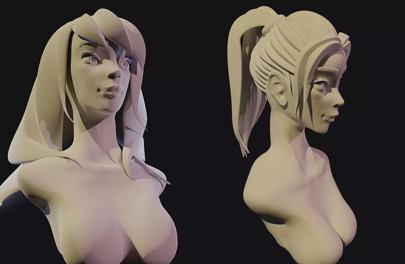 2 stylized heads 3D model_0