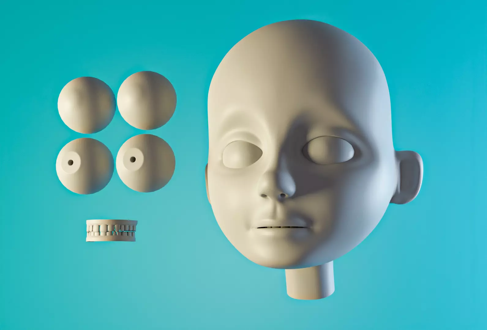 Cartoon Character Face Head Base Mesh Low-poly 3D model_0