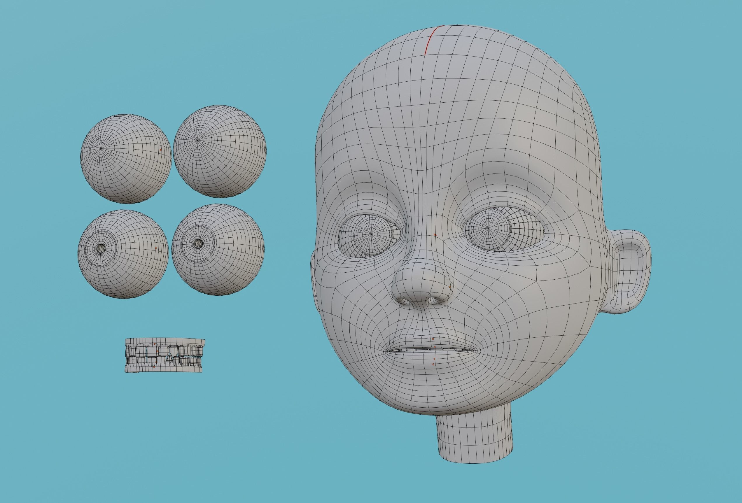 Cartoon Character Face Head Base Mesh Low-poly 3D model_1