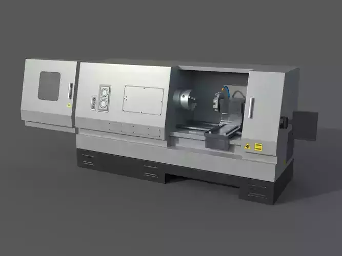CNC Lathe machine with panel Low-poly 3D model