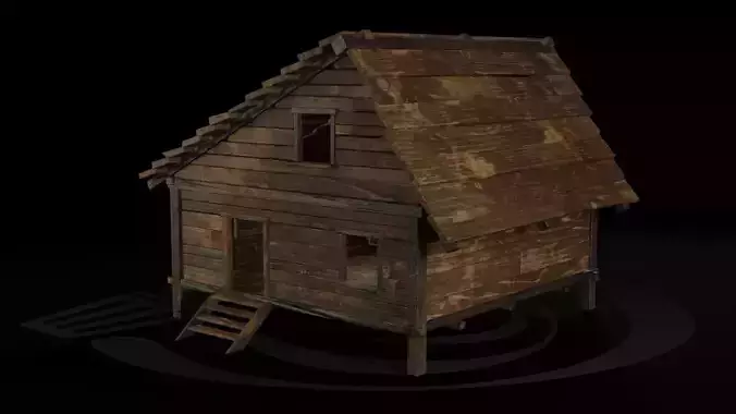 AAA Wooden Enterable Medieval Primal Thatched Cottage Hut 01 R Low-poly 3D model