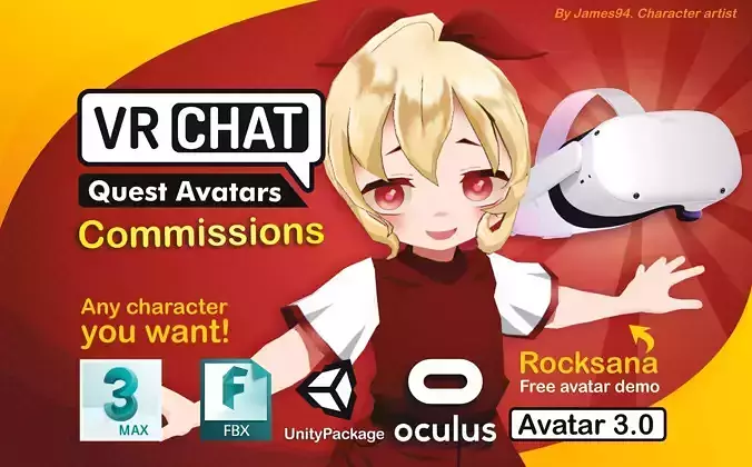 Rocksana VRChat Avatar commissions open Free low-poly 3D model