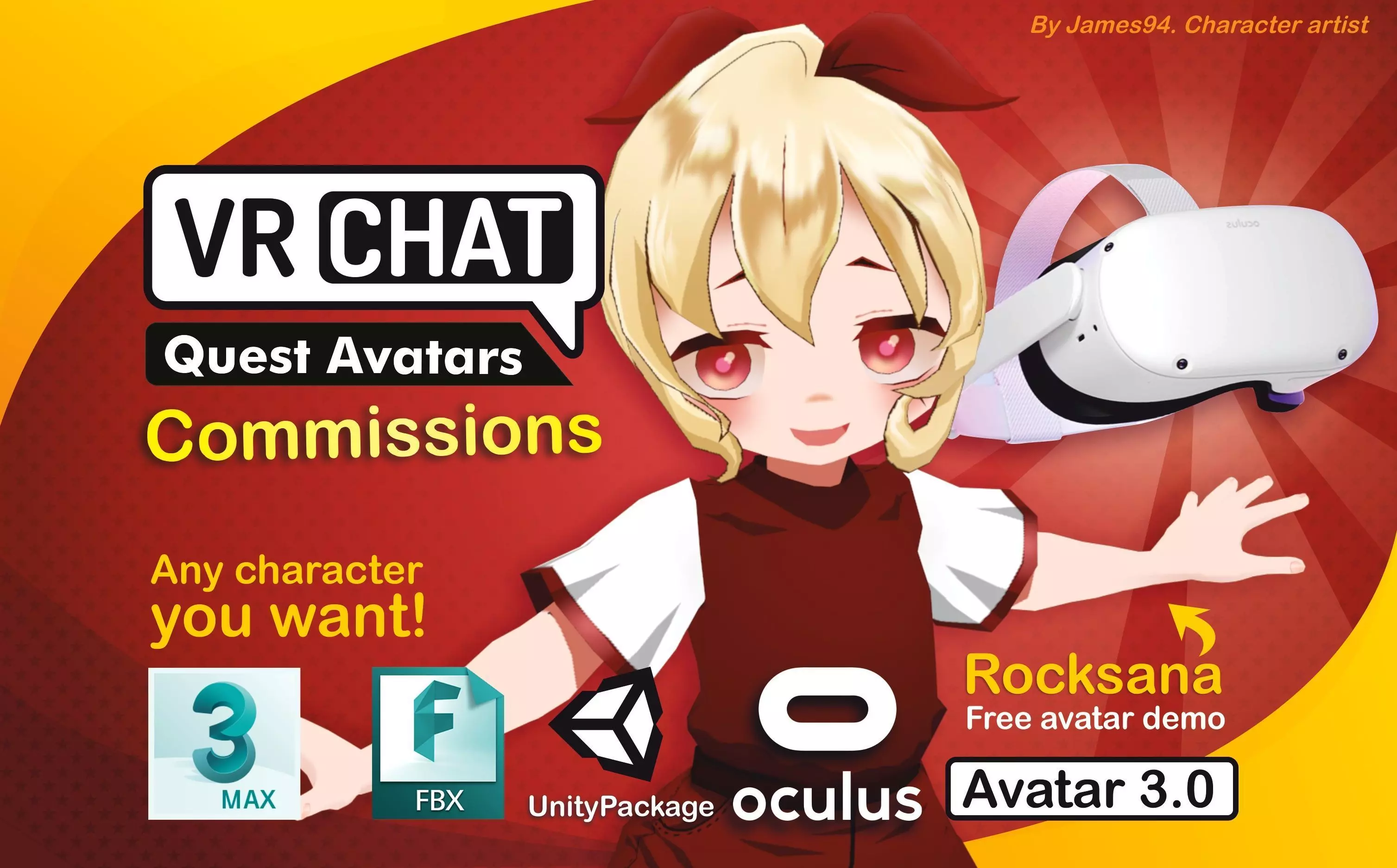Rocksana VRChat Avatar commissions open Free low-poly 3D model_0