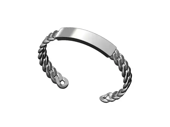Solid Engravable tag Cuban link chain cuff bracelet