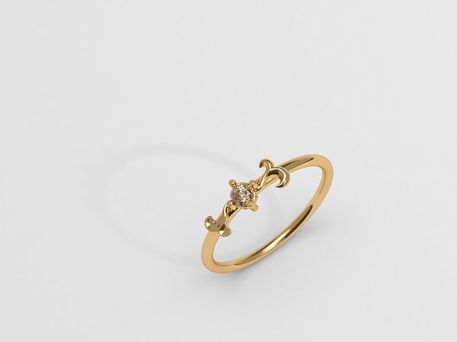 Thin baroque pattern ring with stone 3D print model