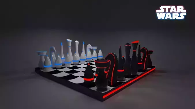 CHESS STAR WORS Board pieces with ragged and posed figurines  Low-poly 3D model