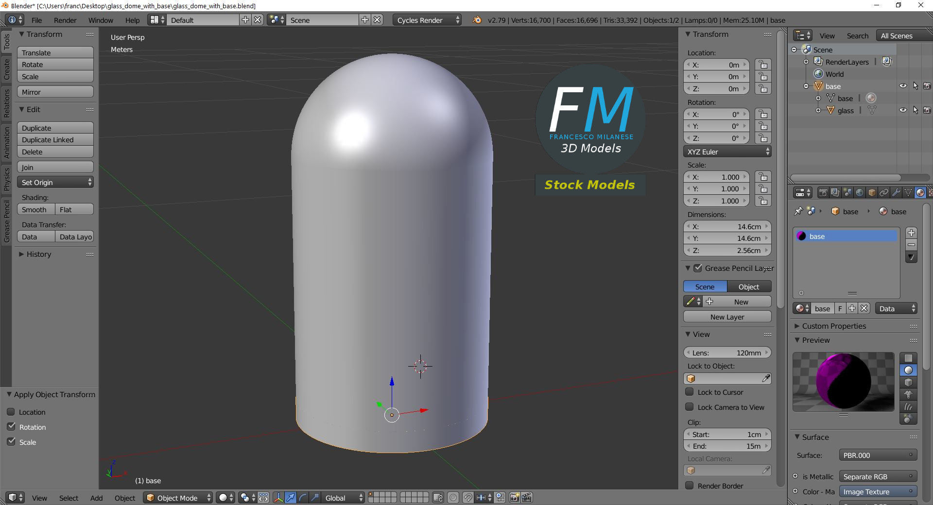 Glass dome with base 3D model_9