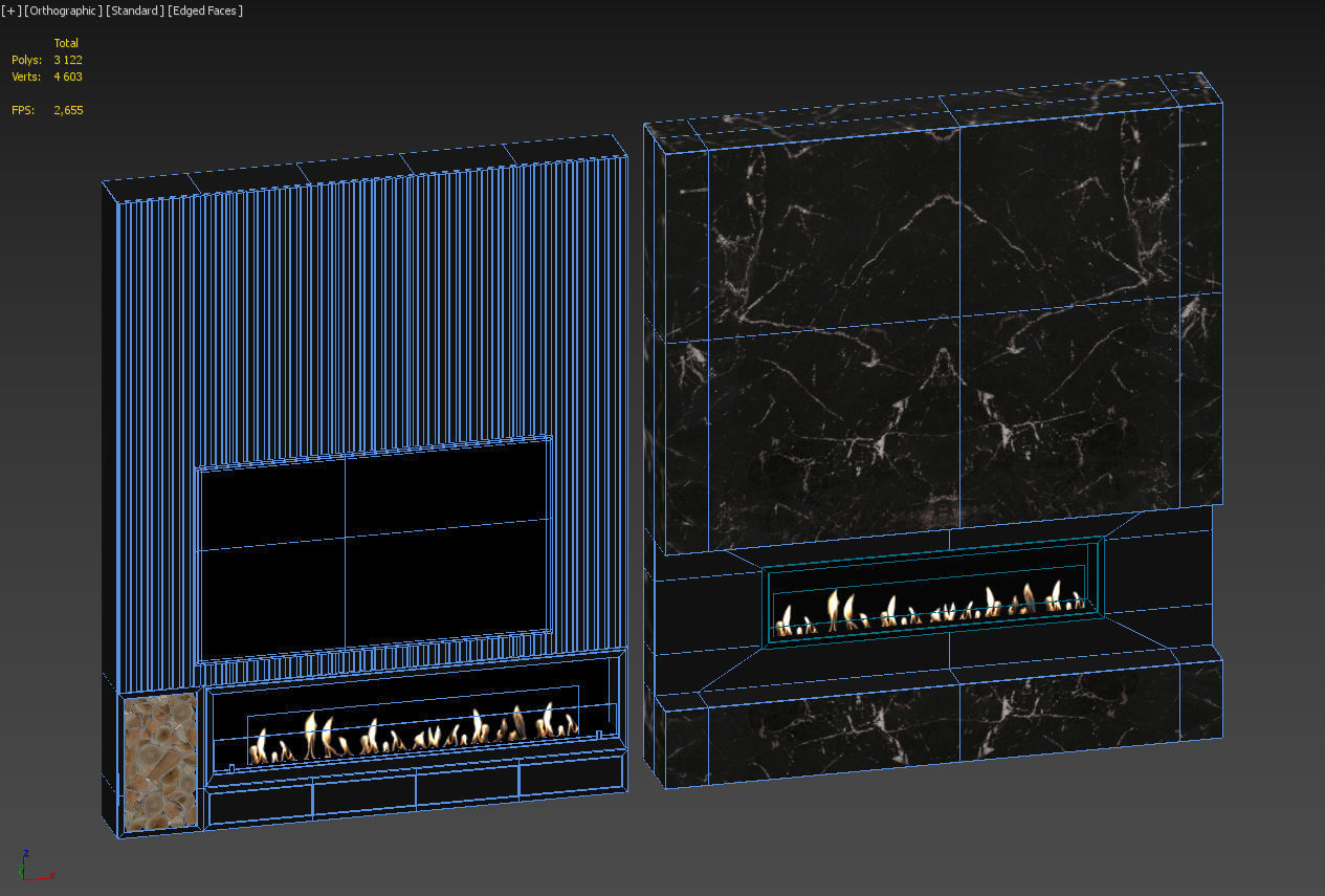 Fireplace set with marble 3D model_4