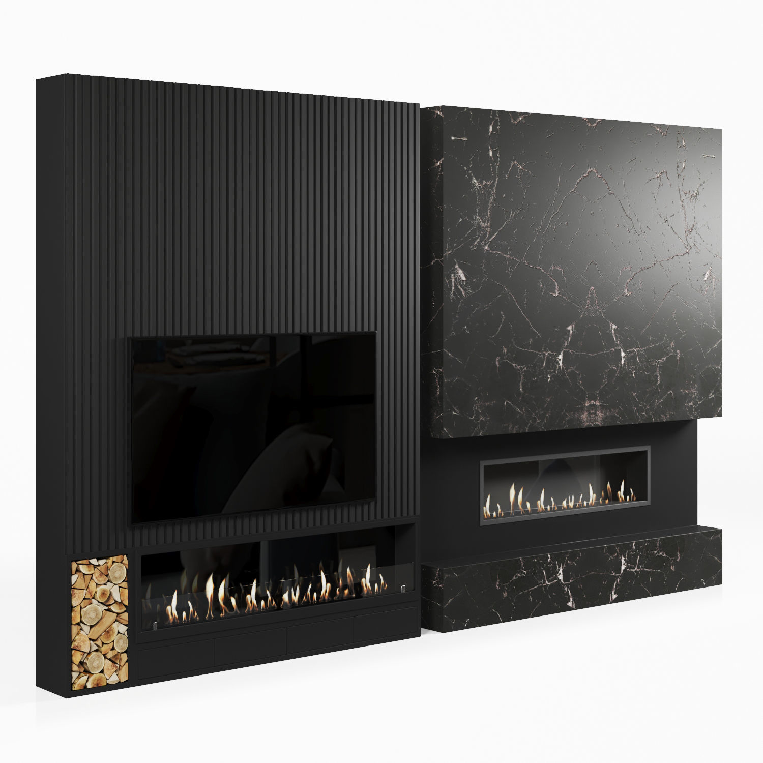 Fireplace set with marble 3D model_1