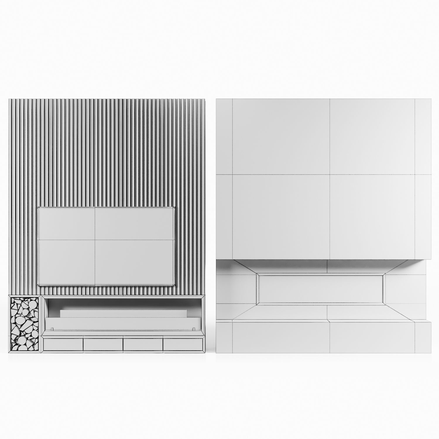 Fireplace set with marble 3D model_3