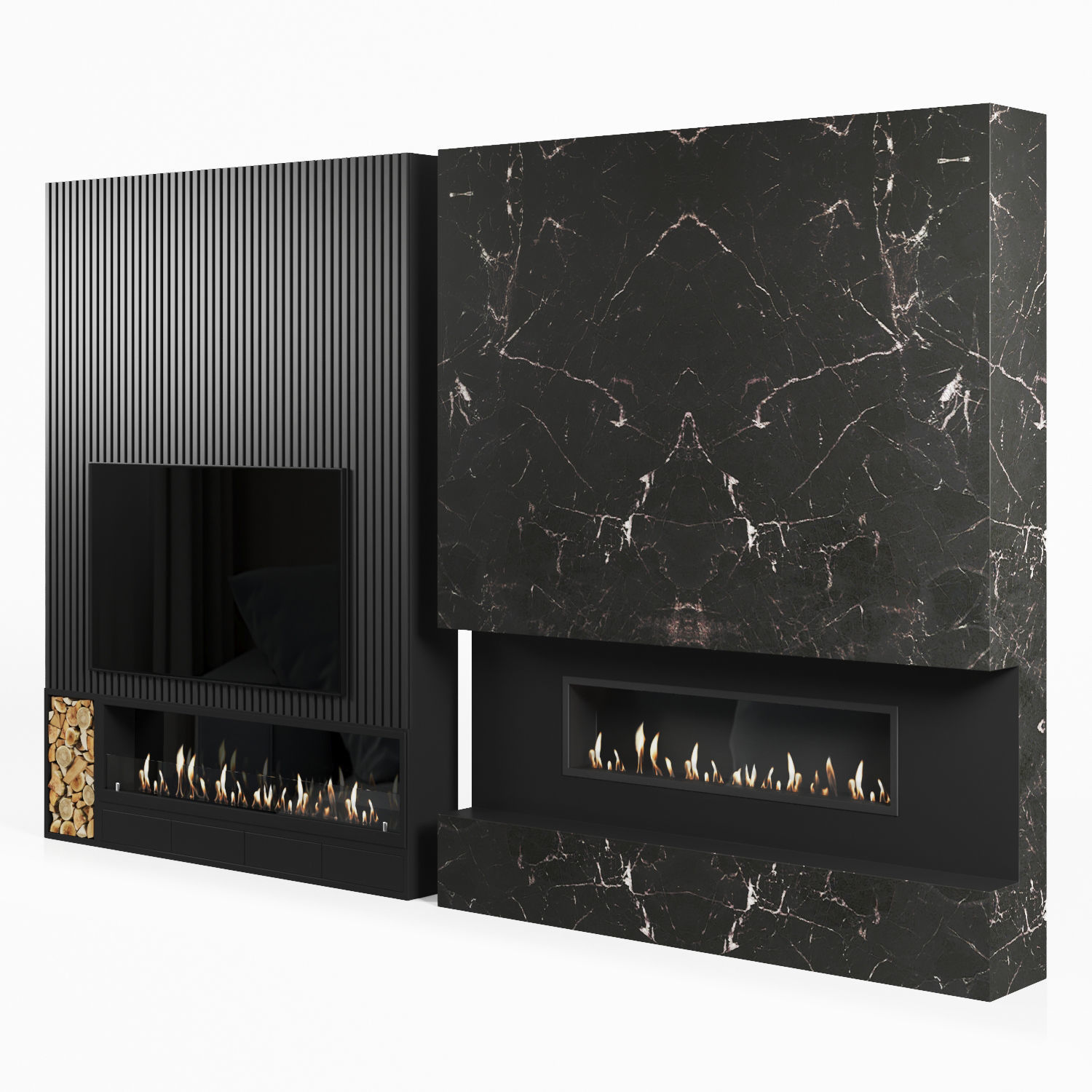 Fireplace set with marble 3D model_2