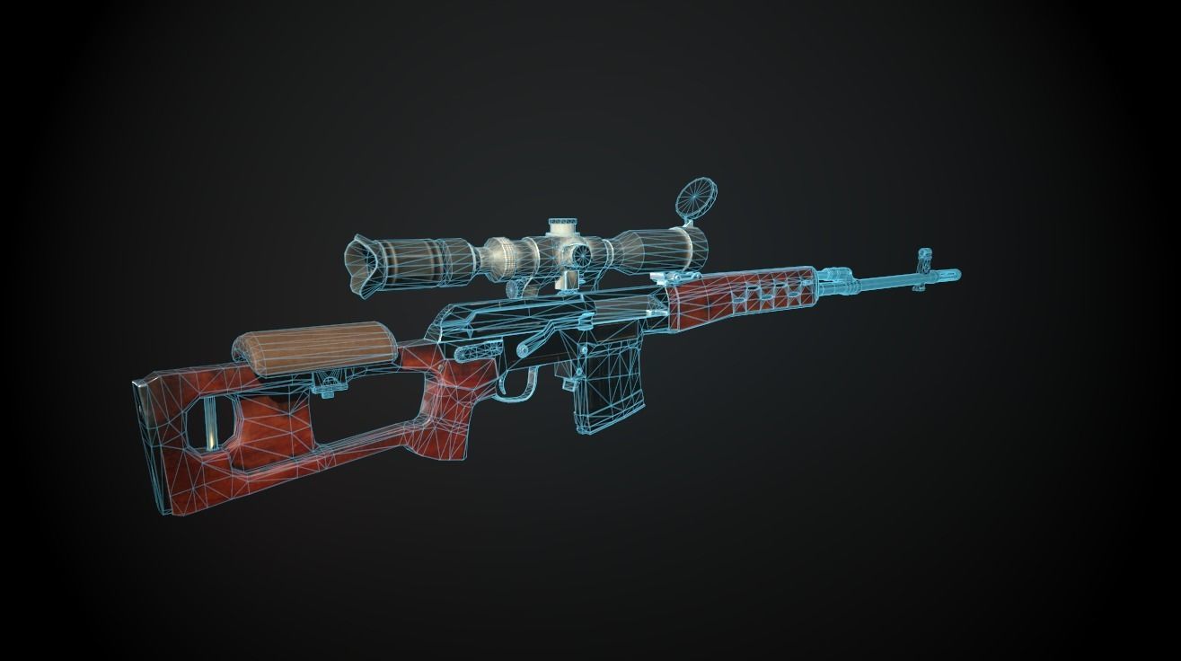 Dragunov Sniper Rifle Low-poly 3D model_10