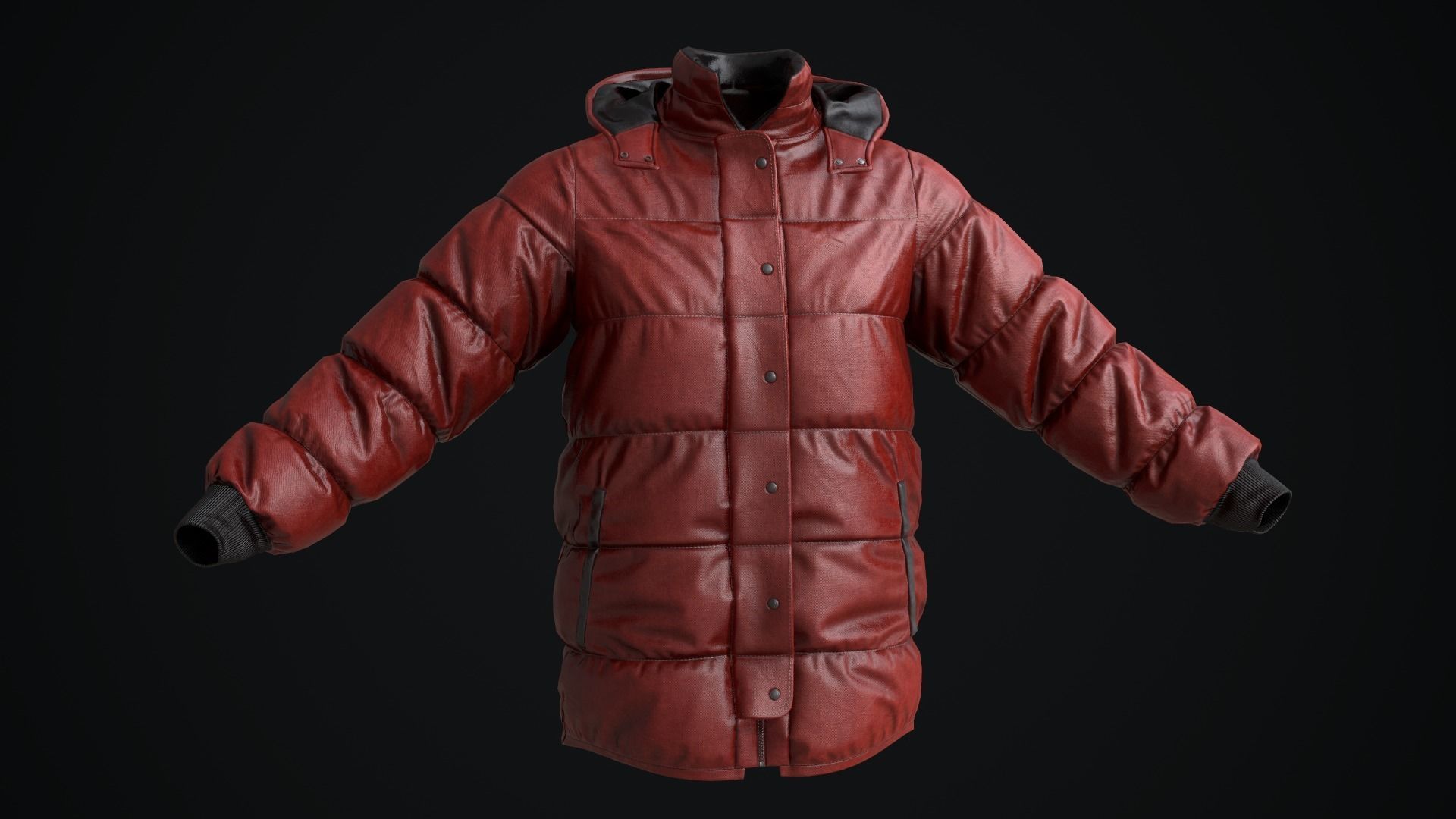 Red winter jacket Low-poly 3D model_2