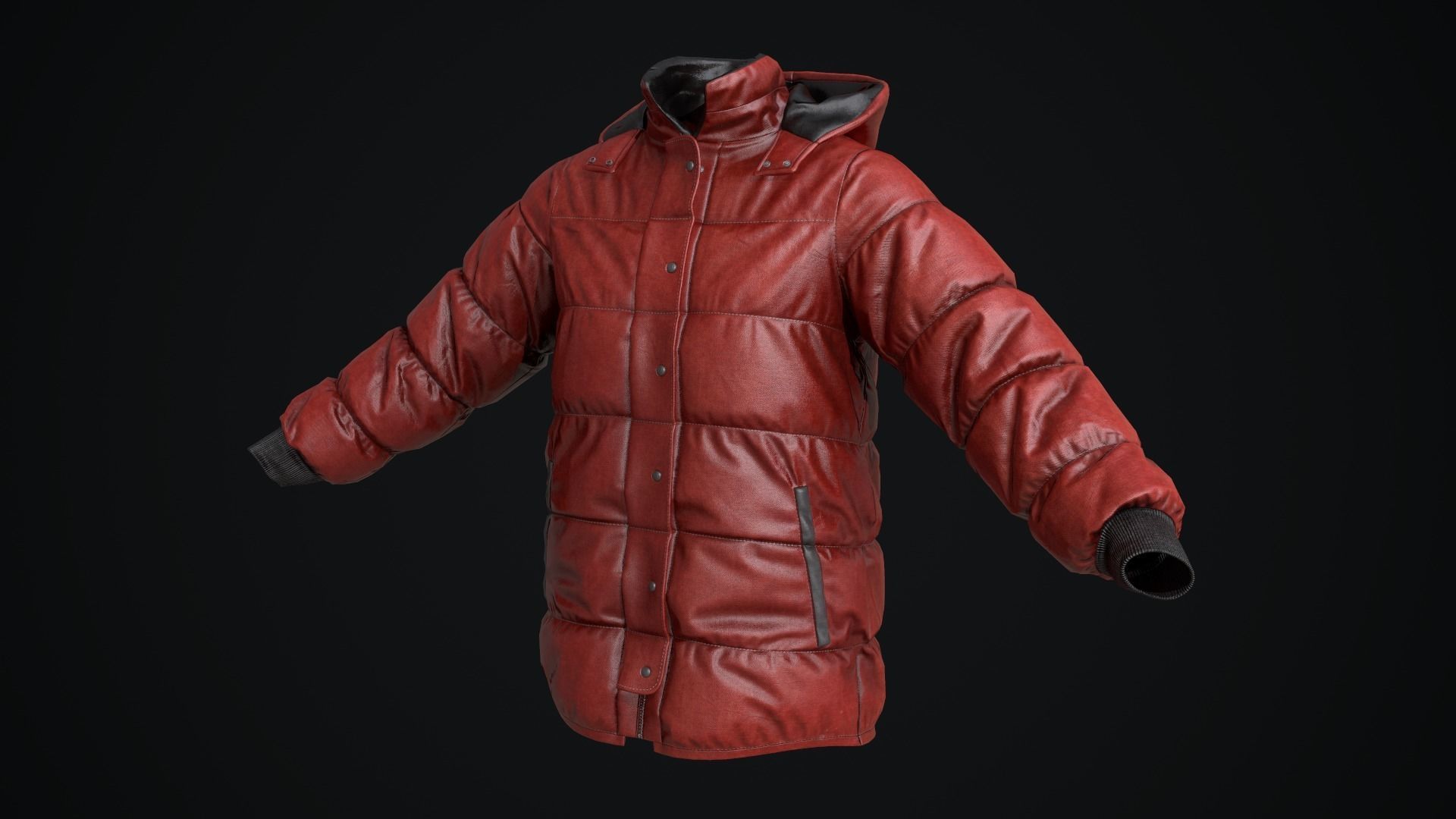 Red winter jacket Low-poly 3D model_3