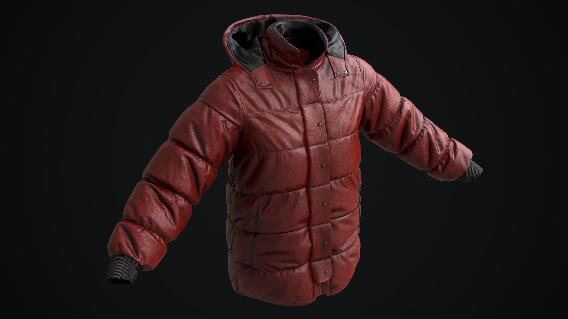 Red winter jacket Low-poly 3D model_9